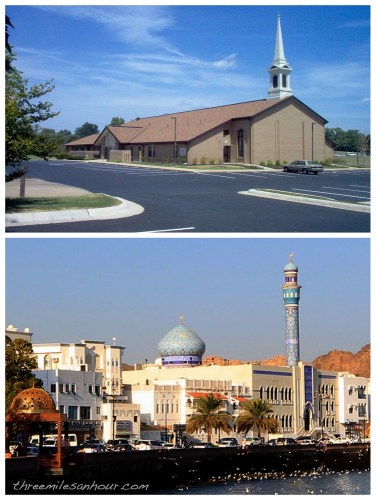 Top: Mormon ward house (bit.ly/1H8JMdv) Bottom: Mosque on the Corniche, Muscat (bit.ly/1ycf64R)